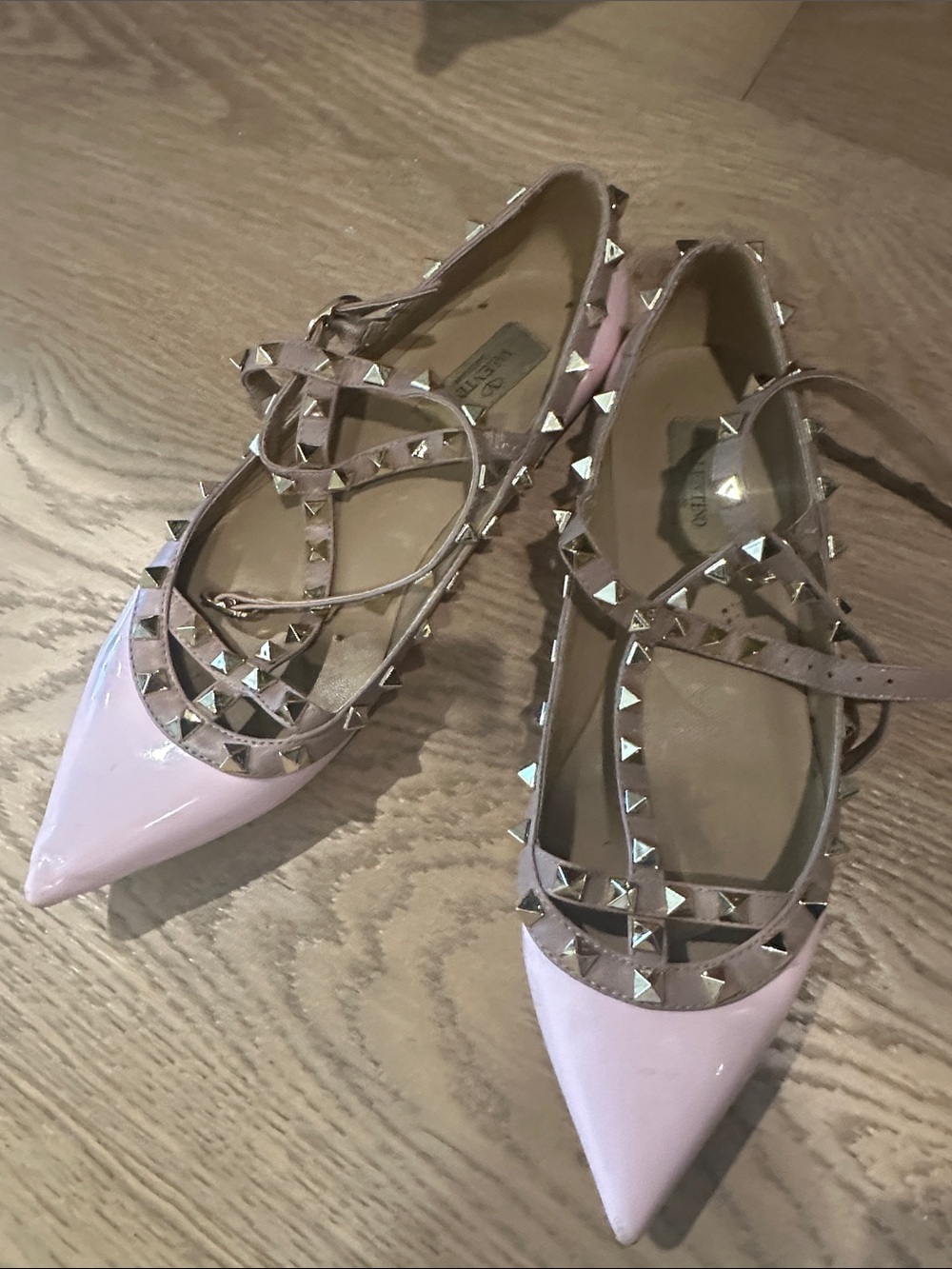 Valentino Pink Patent Rockstud Pointed-Toe Flats